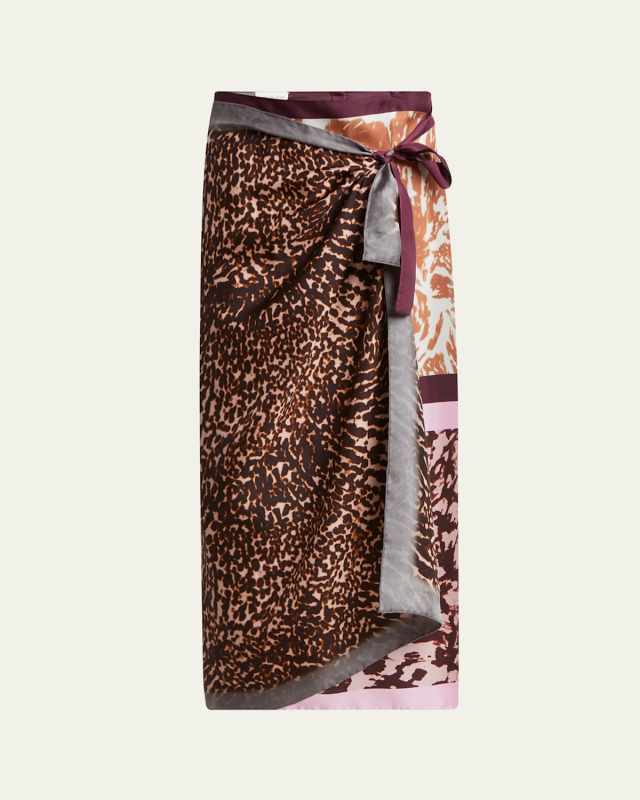 Printed Silk Midi Wrap Skirt